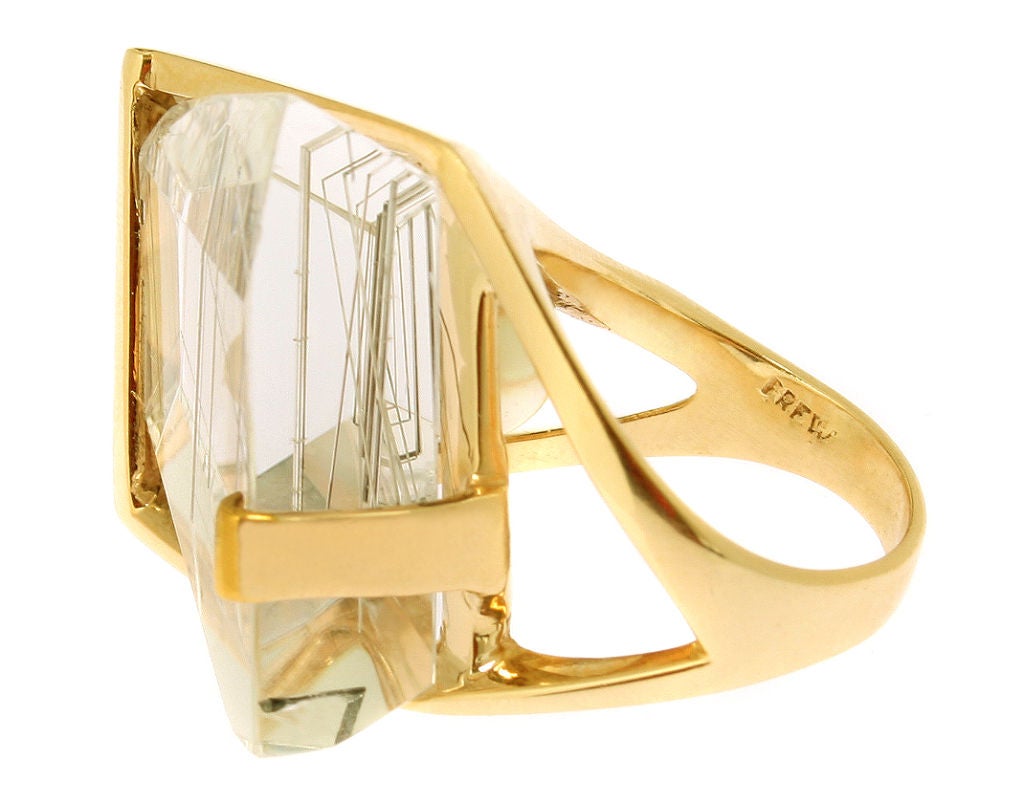 Women's Modernist Rutilated Quartz, Pearl and Gold ring