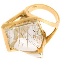 Modernist Rutilated Quartz, Pearl and Gold ring