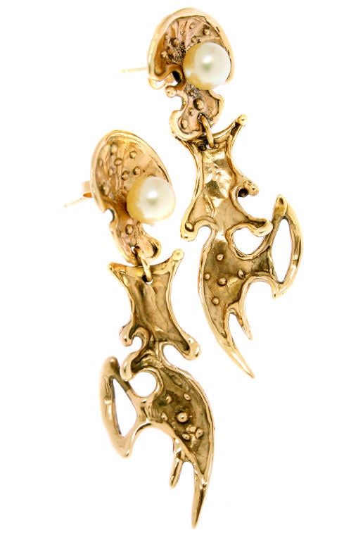 Modernist Gold and Pearl Earrings