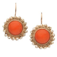 Edwardian Coral Pearl and Gold Earrings