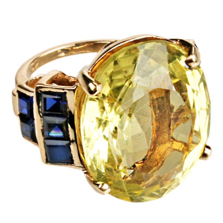 Large Faceted Citrine and Gold Ring