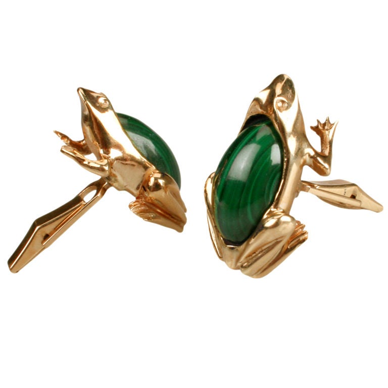 Frog  Cufflinks with Malachite