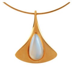 Modernist Gold Pendant Necklace with Moonstone