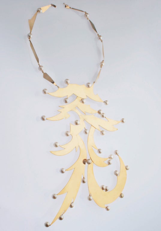 A Spectacular Gold and Pearl Bibb Necklace by Barbara Anton In Excellent Condition For Sale In Chicago, IL
