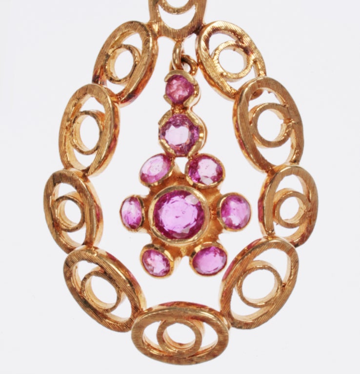 Lalaounis Gold and Pink Tourmaline Earrings