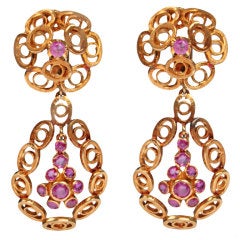 Lalaounis Gold and Pink Tourmaline Earrings