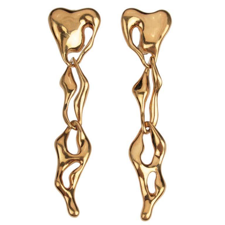 Sculptural Biomorphic Gold Earrings For Sale at 1stDibs