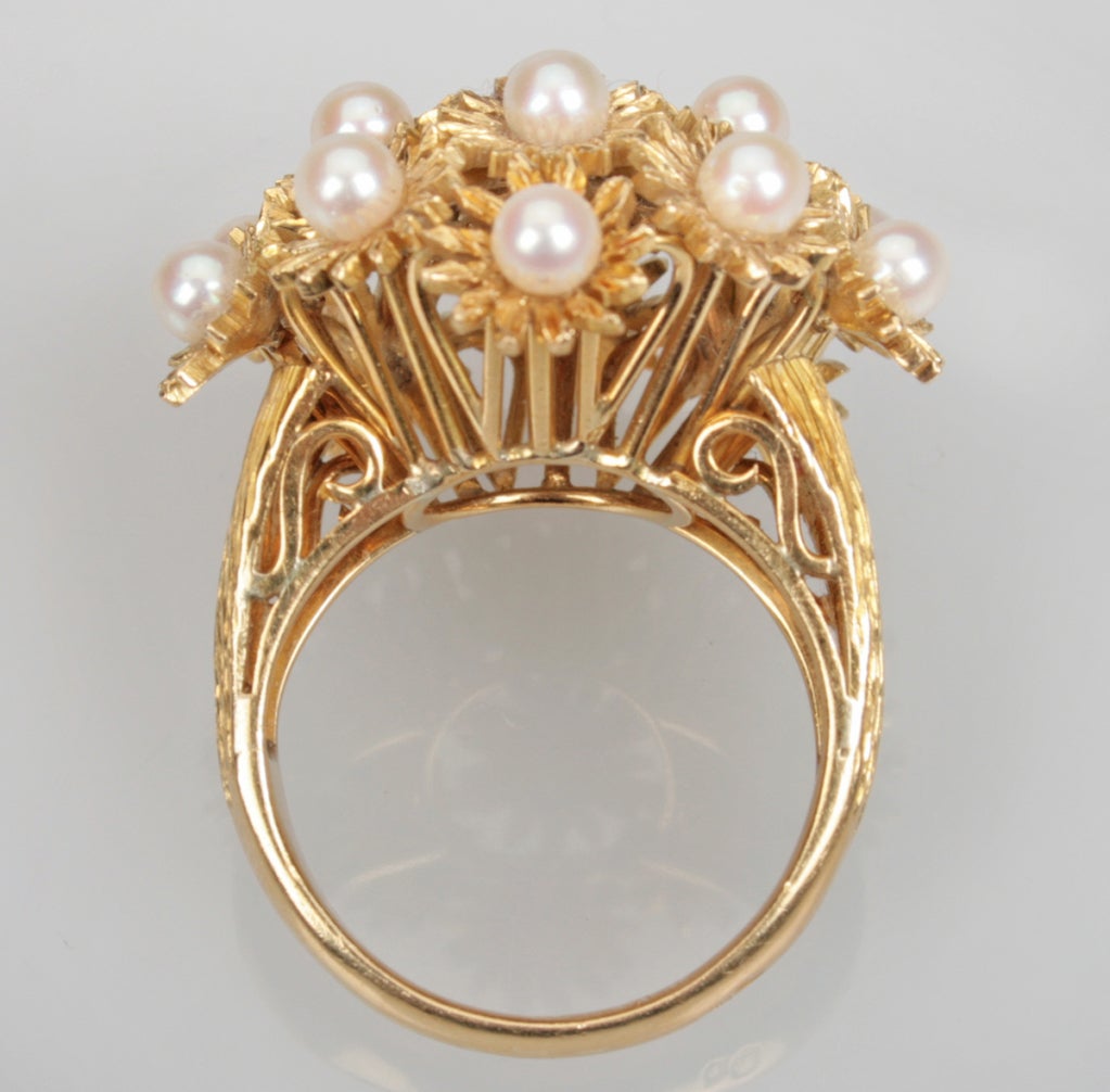Gold and Pearl Floral Cluster Ring at 1stDibs