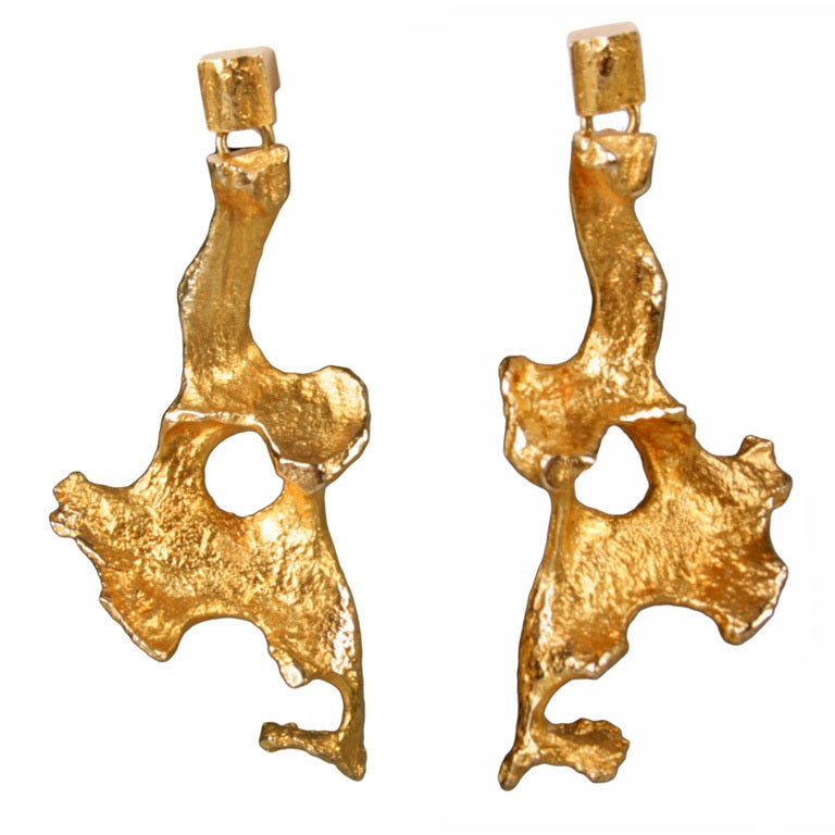 BJORN WECKSTROM Sculptural Biomorphic Gold Earrings For Sale