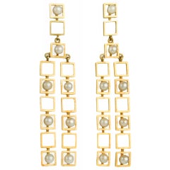 Geometric Gold and Pearl Modernist Earrings