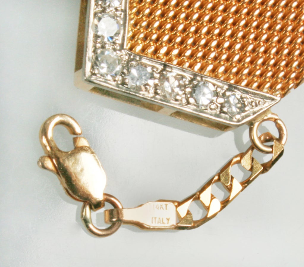 Women's Gold Mesh Diamond Set Buckle Bracelet For Sale