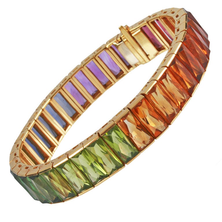 Multi Colored Semi Precious Faceted Stone Bracelet For Sale