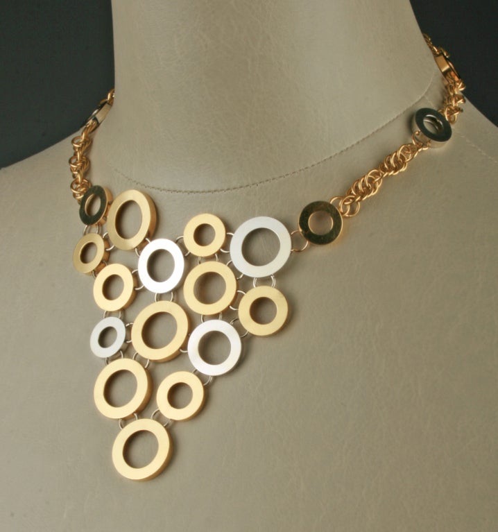 Women's Italian Geometric Yellow and white Gold Circle Necklace For Sale