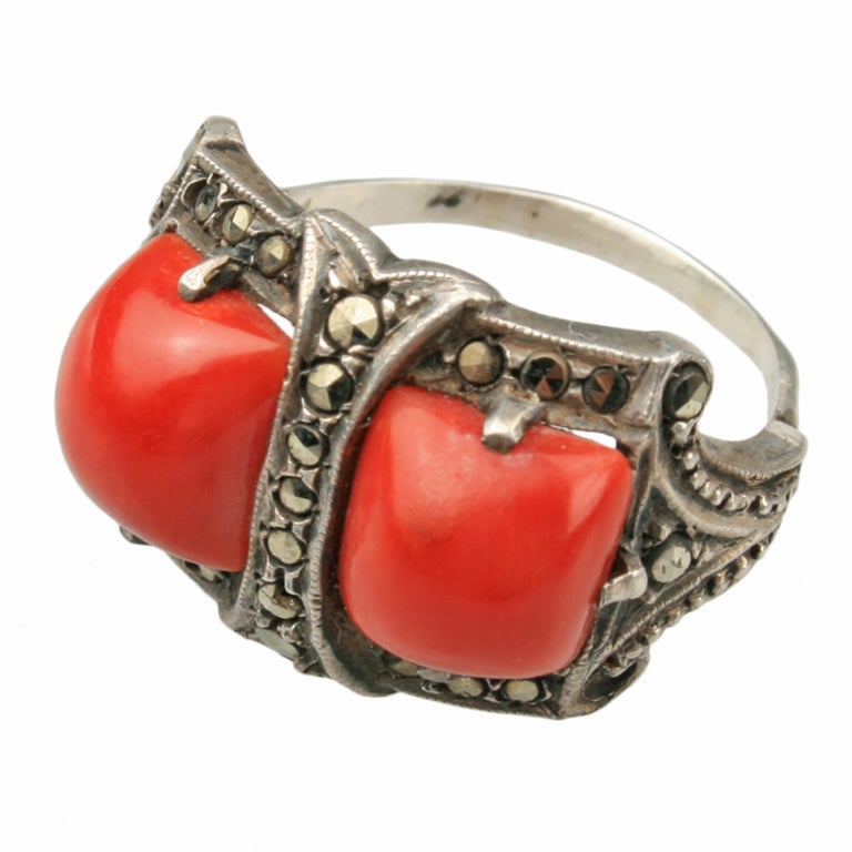 Art Deco Coral Ring by Theodore Fahrner For Sale