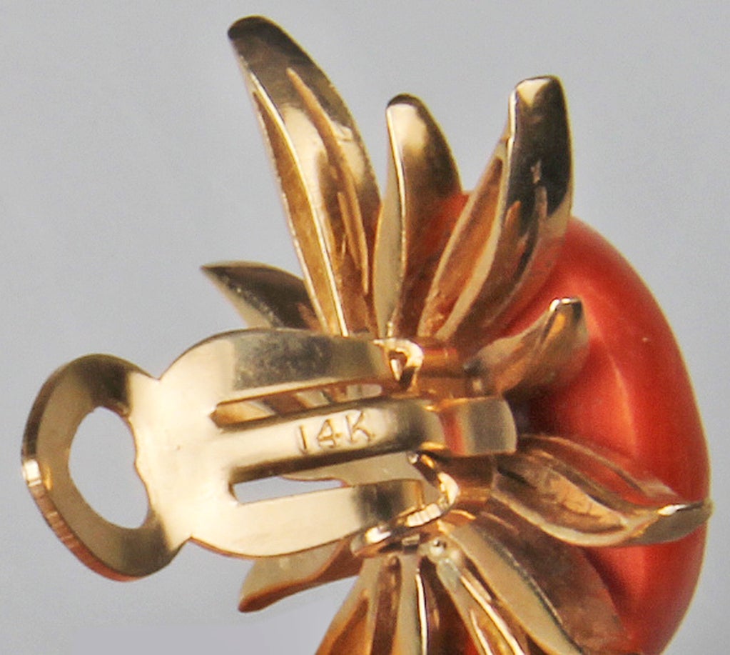 Coral and Gold Sunrburst Earrings For Sale 1