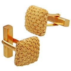 Tiffany Square Basketweave Gold Cufflinks