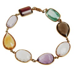 Bracelet with Large Multi Colored Semi-Precious Faceted Stones at 1stDibs