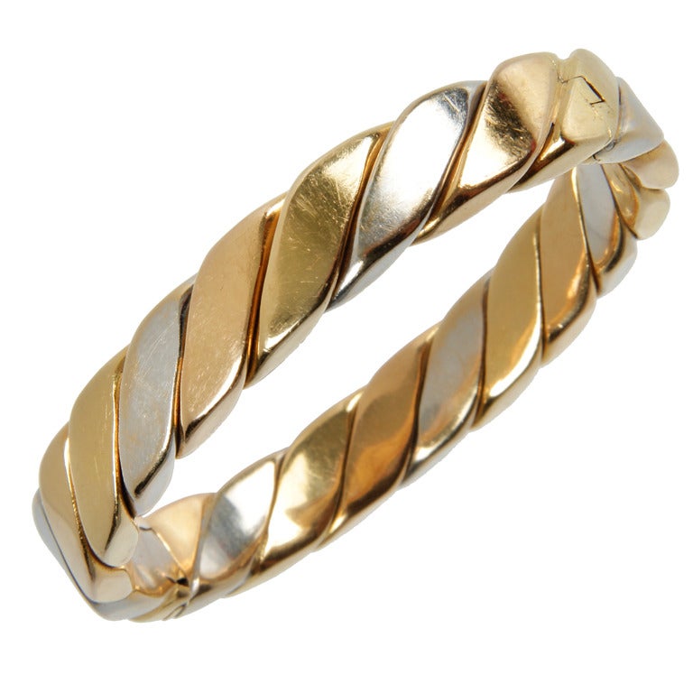White and Yellow Gold  Oval Hinged Bracelet For Sale