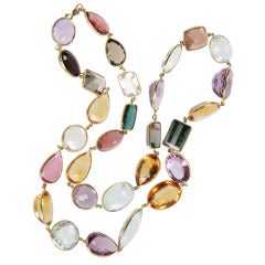 Long Necklace of Multicolored Semi Precious Large Faceted Stones