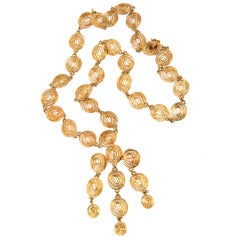 Modernist Gold Circle Necklace with Detachable Pendant Brooch