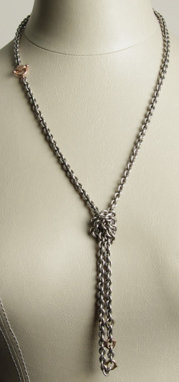 Pedro Boregaard Sterling Chain Necklace with White and Yellow Gold Accents In Excellent Condition For Sale In Chicago, IL