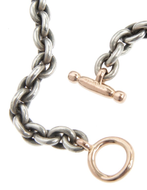 Women's or Men's Pedro Boregaard Sterling Chain Necklace with White and Yellow Gold Accents For Sale