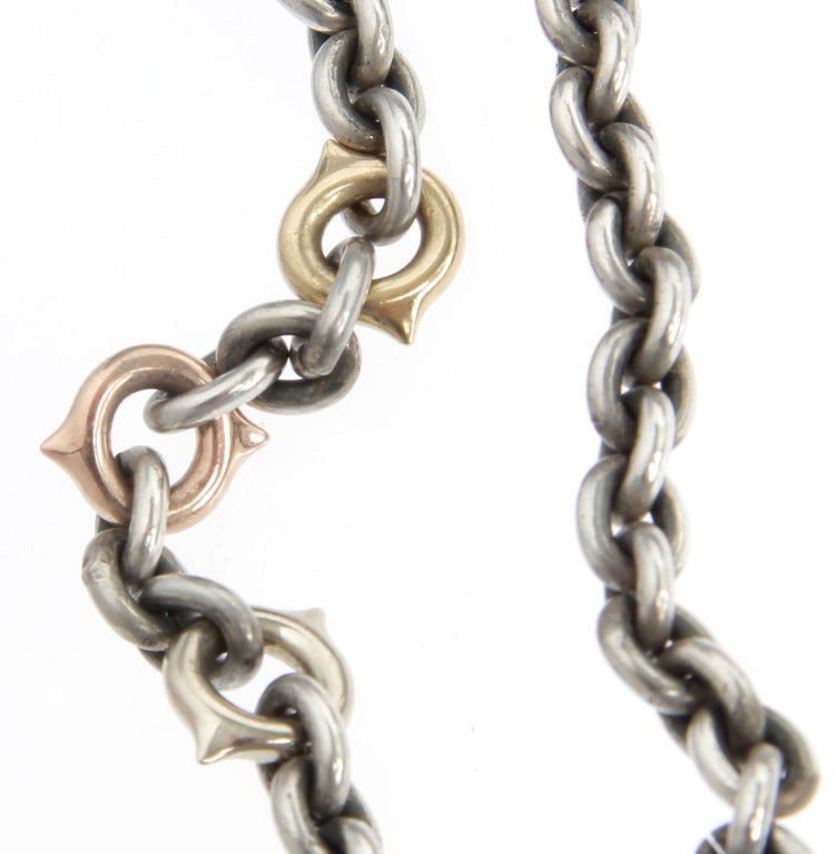 Pedro Boregaard Sterling Chain Necklace with White and Yellow Gold Accents For Sale 1