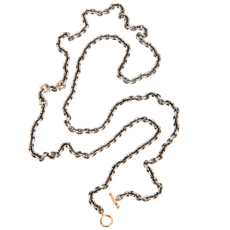 Pedro Boregaard Sterling Chain Necklace with White and Yellow Gold Accents For Sale