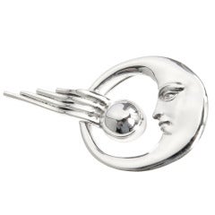 Retro Kieselstein-Cord Sterling Crescent Moon and Comet Brooch