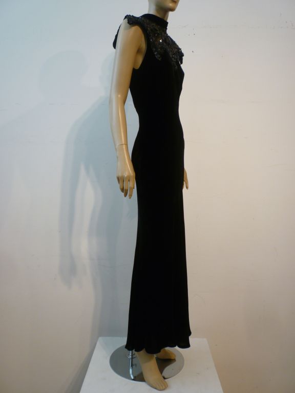 1930s Bias-Cut Velvet Gown with Sequined Tulle Yoke