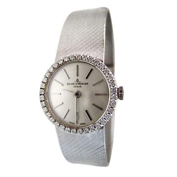 Baume & Mercier 60s 18K White Gold Watch w/ Diamonds