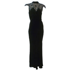 1930s Bias-Cut Velvet Gown with Sequined Tulle Yoke