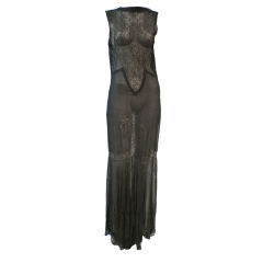 30s Unusual Eyelet Lace and Silk Chiffon Gown