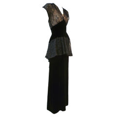 40s Lace and Velvet Gown with Peplum 12