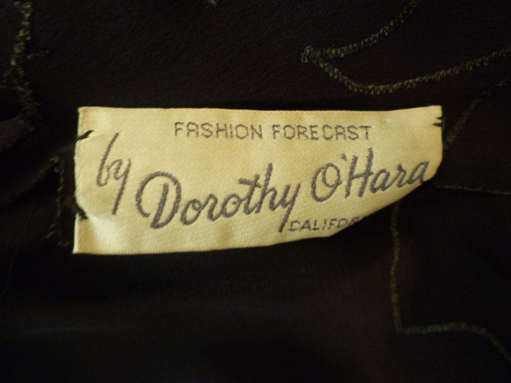 Dorothy O'Hara 40s Crepe Cocktail Dress w/ Chartreuse Feather 2