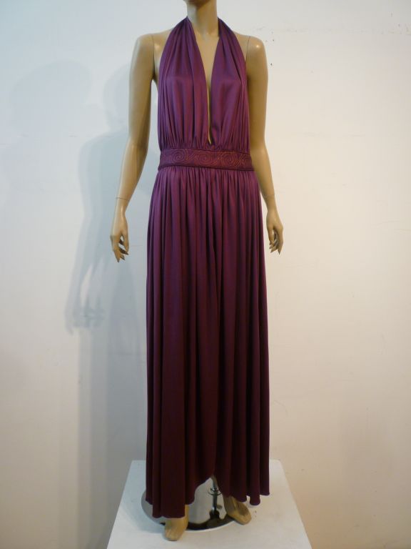 Bill Tice Plunging Disco Jersey Halter Dress in Royal Purple