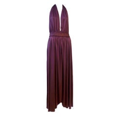 Vintage Bill Tice Plunging Disco Jersey Halter Dress in Royal Purple