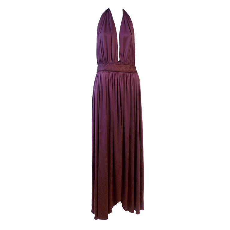 Bill Tice Plunging Disco Jersey Halter Dress in Royal Purple