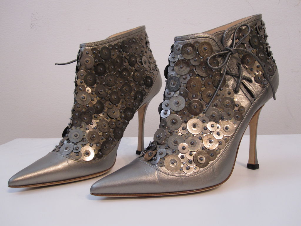 Manolo Blahnik Gunmetal  Metallic Bootie w/ Metal Embellishment 1