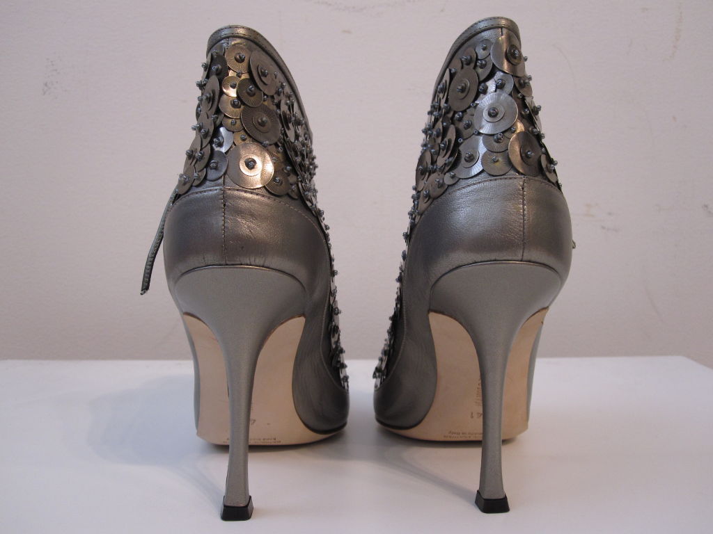 Manolo Blahnik Gunmetal  Metallic Bootie w/ Metal Embellishment 2