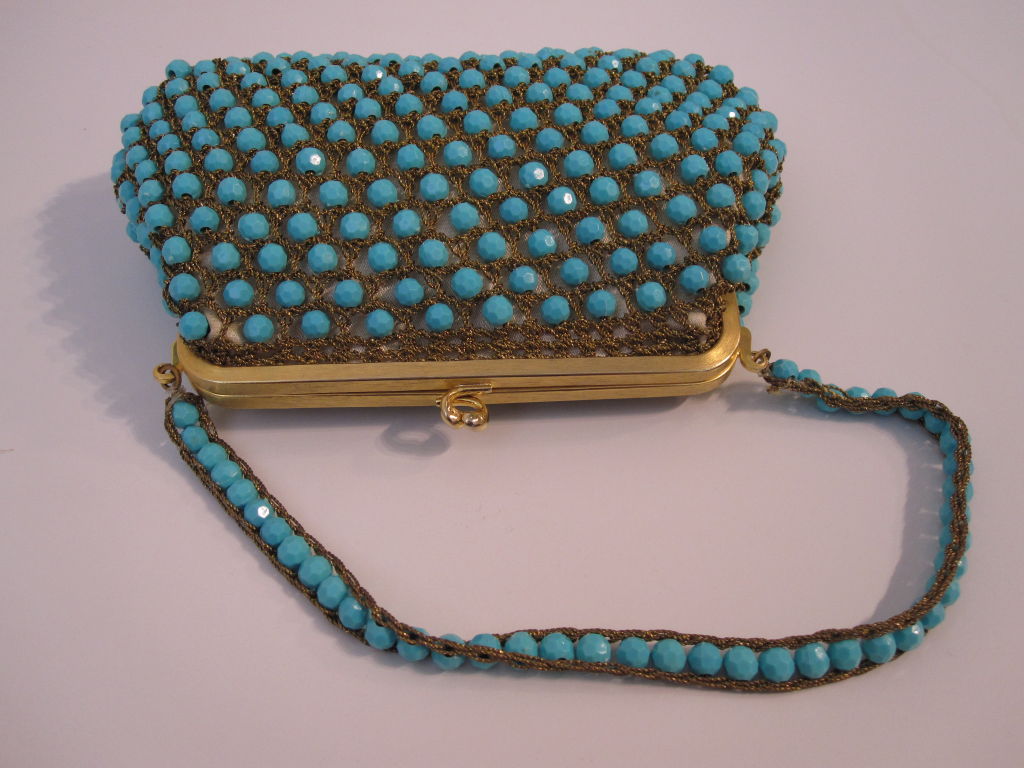 Rosenfeld Crochet Turquoise Bead Handbag 60s 1