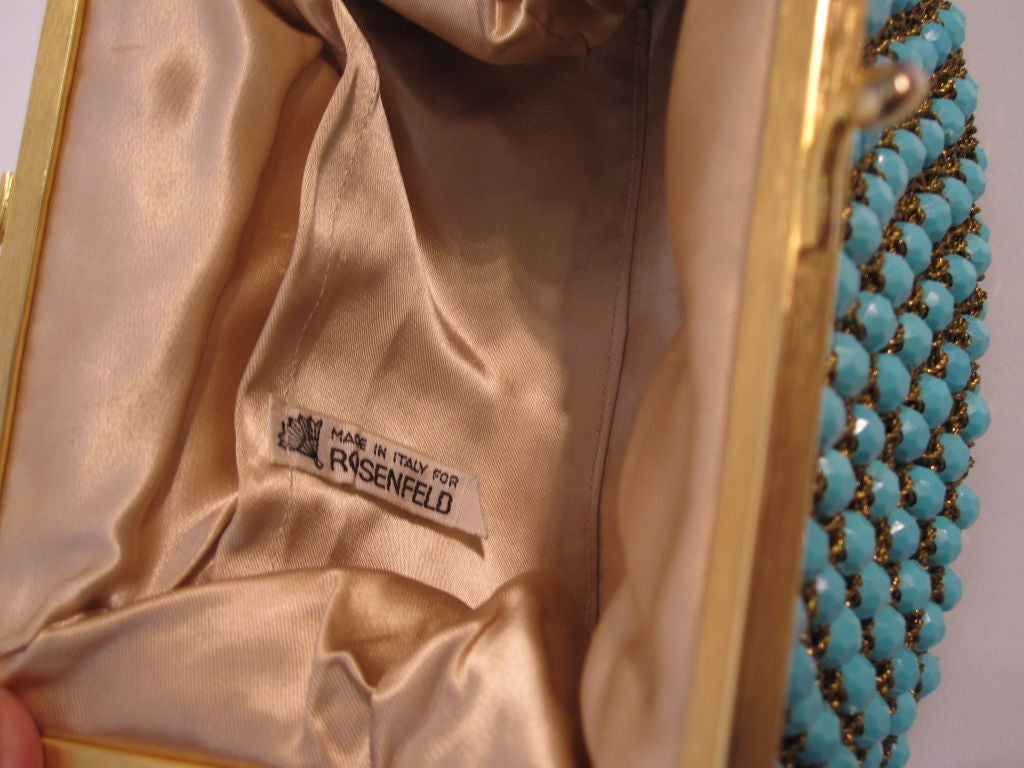Rosenfeld Crochet Turquoise Bead Handbag 60s 2