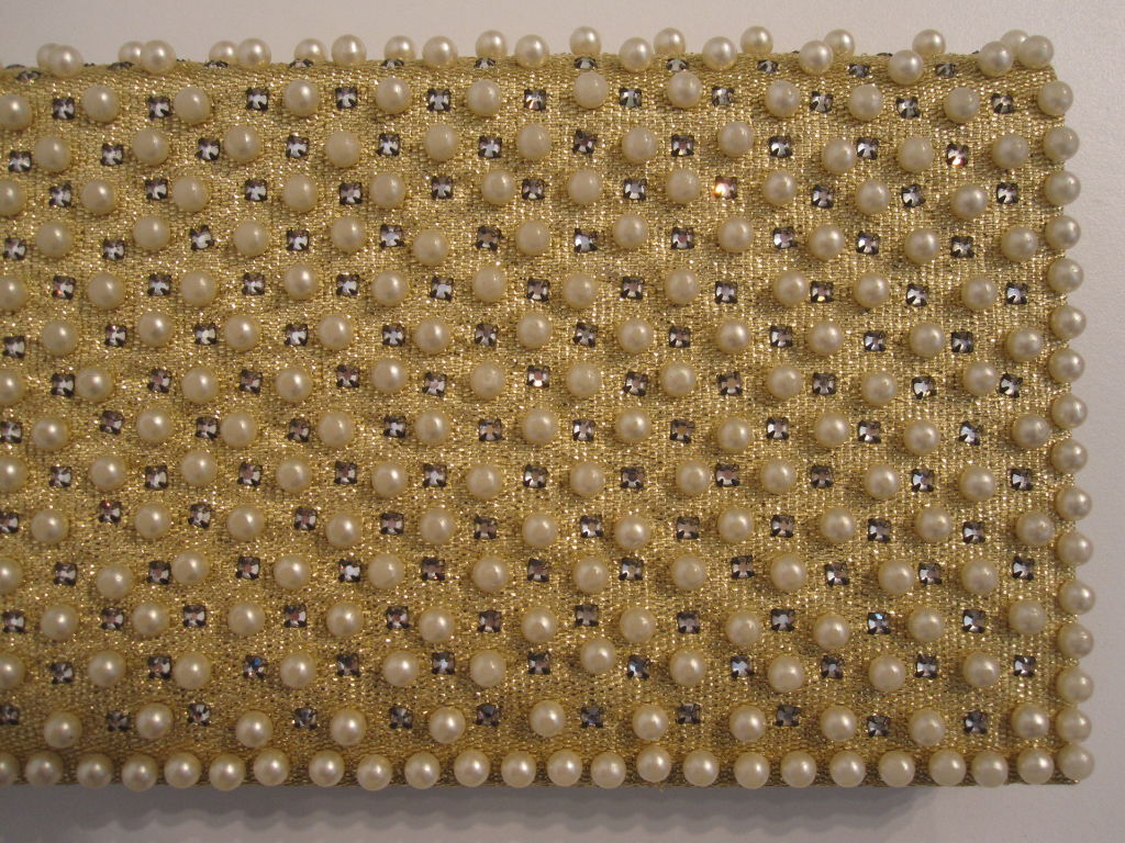 Nettie Rosenstein Gold Pearl Rhinestone Envelope Clutch 60s 1
