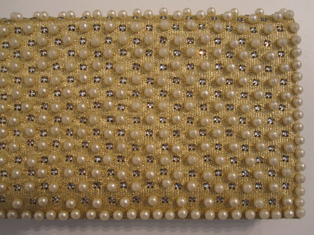 Nettie Rosenstein Gold Pearl Rhinestone Envelope Clutch 60s 1