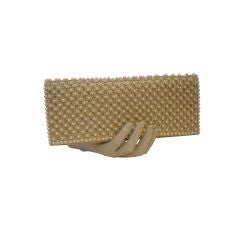 Vintage Nettie Rosenstein Gold Pearl Rhinestone Envelope Clutch 60s