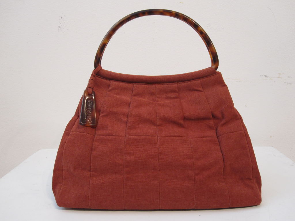 Chanel Handbag in Rust Cotton Twill and Faux Tortoise