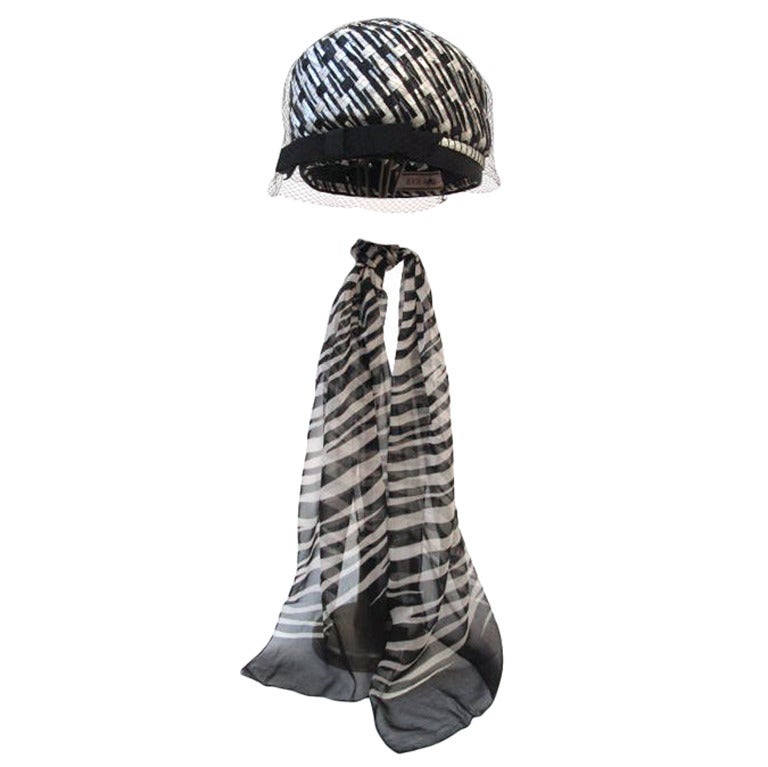 Mod Eva Mae "Bubble" Straw Hat w/ Silk Scarf
