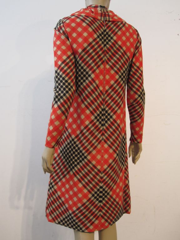 Bill Blass 60s Wool Crepe Bias Plaid A-Line Mod Dress