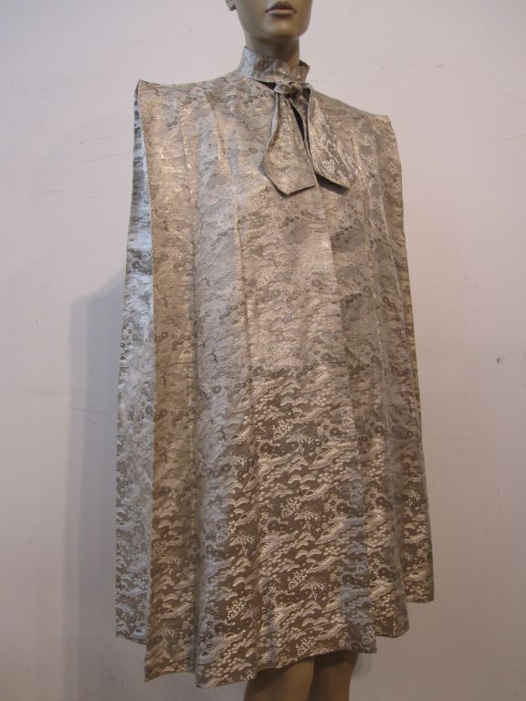 1930s Chic Silk Brocade Evening Cape w/ Pagoda Shoulders