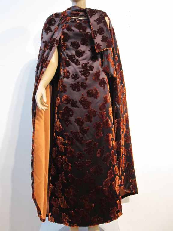 Brown French SilkVelvet Dress and Opera Cape by Simone Pieltain For Sale